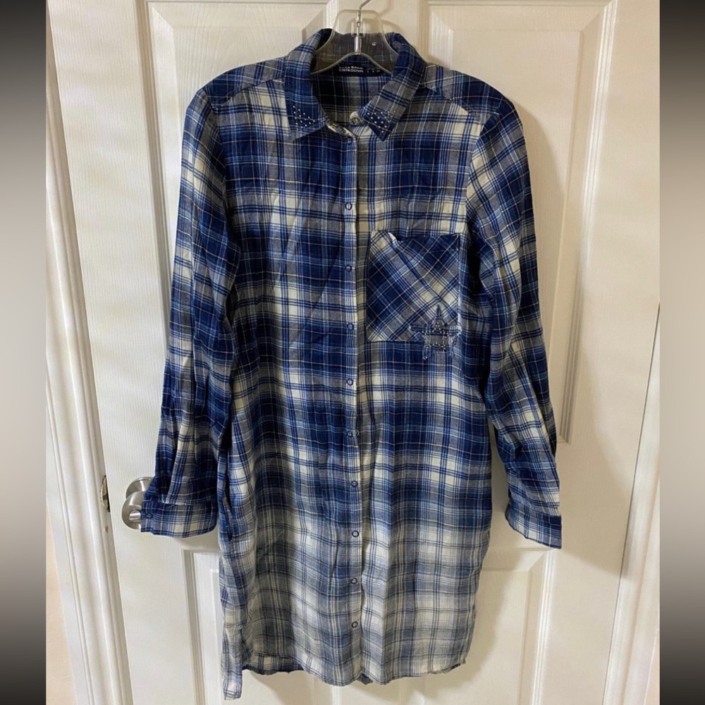 Zara blue button down shirt dress small